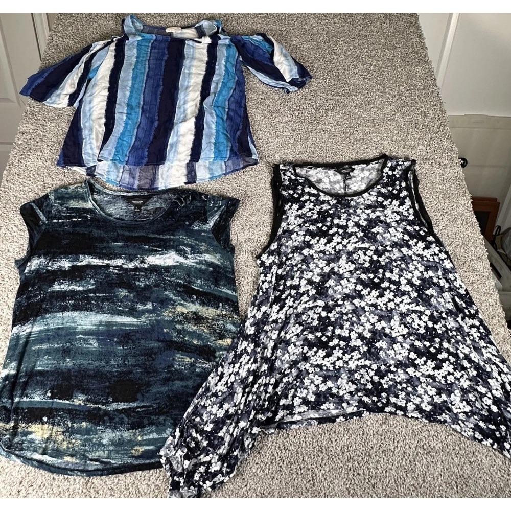 Lot Of 3 Simply Vera Vera Wang And Dept 222 Top Size‎ L Blue Black Casual Boho